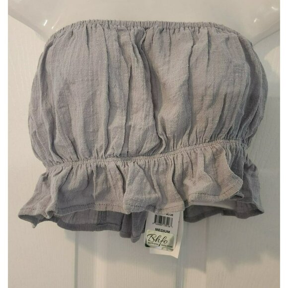 Sadie & Sage Cloud Blue Strapless Ruffle Hem Top Medium 100% Cotton Boho Summer - Picture 3 of 5